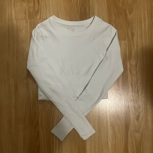 Aerie White Fitted Crop Long Sleeve Hoodie